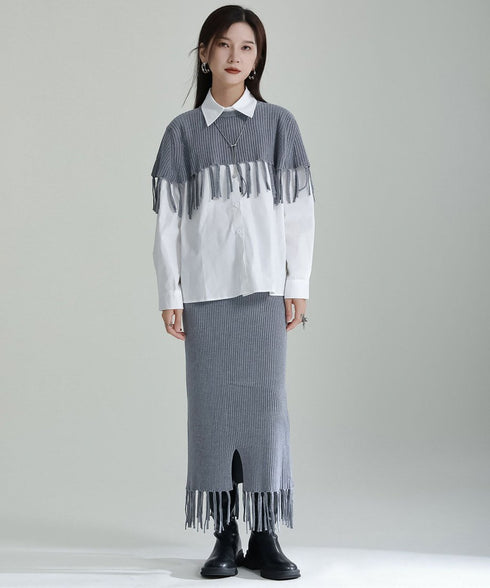Fringe Knit Cape & Skirt Co-ord